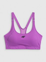 4F Biustonosz treningowy ze średnim wsparciem damski - różowy XS. Czerwone biustonosze sportowe damskie 4f, bez wzorów, z gumy. Za 129.99 zł.