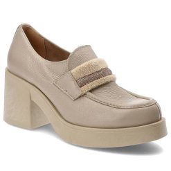 Beżowe Półbuty Lemar Wygodne Skórzane Buty. Brązowe półbuty damskie Lemar, z aplikacjami, z futra, eleganckie, bez obcasa. Za 369.00 zł.