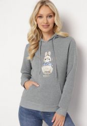 Szara Bluza z Kapturem i Nadrukiem Diames. Szare bluzy z kapturem damskie Born2be, l, z polaru. Za 84.99 zł.