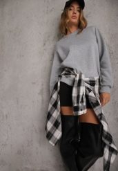 Jasnoszara Bluza Basic Ocieplana Polarem Kaianna. Szare bluzy bez kaptura damskie Renee, l, z jeansu. Za 59.99 zł.