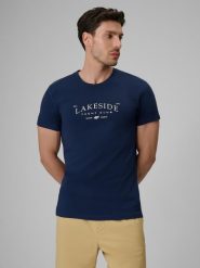 T-shirt bawełniany męski 4F 4FRSS26TTSHM4501. Niebieskie t-shirty męskie 4f, m, bez wzorów, z bawełny, bez kołnierzyka. Za 57.99 zł.