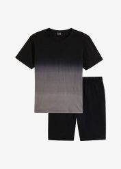 T-shirt i bermudy dresowe (2 części). Czarne szorty męskie bonprix, bez wzorów, z bawełny. Za 119.99 zł.