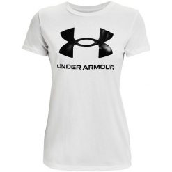 Koszulka damska Under Armour Live Sportstyle Graphic biała. Białe bluzki sportowe damskie Under Armour, xl, bez wzorów, bez ramiączek. Za 52.90 zł.