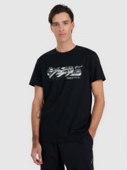 4F T-shirt regular z nadrukiem męski - czarny XXL. Czarne t-shirty męskie 4f, m, bez wzorów, ze skóry, bez kołnierzyka. Za 69.99 zł.