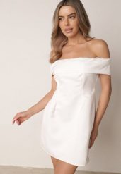 Biała Elegancka Sukienka VICES o Kroju Bombki z Hiszpańskim Dekoltem Dorienora. Białe sukienki damskie Born2be, l, bez wzorów, eleganckie, bez kołnierzyka, bez ramiączek, mini, bombki. Za 189.99 zł.