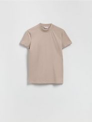 Bawełniany t-shirt slim fit - brązowy. Brązowe t-shirty męskie Reserved, l, bez wzorów, z bawełny, bez kołnierzyka. Za 59.99 zł.