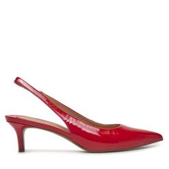 Sandały LAUREN RALPH LAUREN. Czerwone sandały damskie Lauren Ralph Lauren, bez wzorów, bez obcasa, na szpilce. Za 602.99 zł.