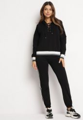 Czarny Bawełniany Komplet Dresowy Bluza Kangurka i Spodnie z Lampasami Cantoe. Czarne bluzy z kapturem damskie Born2be, m, z bawełny. Za 179.99 zł.