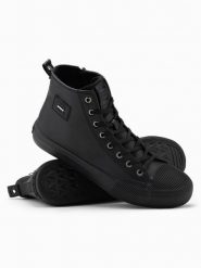 Męskie buty wysokie trampki z ozdobnym noskiem – czarne V1 OM-FOTH-0157 - 44. Czarne trampki i tenisówki męskie Ombre Clothing, z aplikacjami, z gumy, przed kolano, bez zapięcia. W wyprzedaży za 109.99 zł.