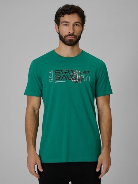 4F T-shirt regular z nadrukiem męski - zielony XXL. Zielone t-shirty męskie 4f, m, bez wzorów, z bawełny, bez kołnierzyka. Za 69.99 zł.