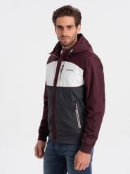 Kurtka męska sportowa - bordowa V18 C447 - S. Czerwone kurtki treningowe męskie Ombre Clothing, m, bez wzorów. W wyprzedaży za 159.99 zł.