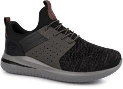 Męskie buty sportowe wsuwane Wide Fit SKECHERS DELSON. Czarne buty sportowe na co dzień męskie Skechers, z materiału, bez zapięcia, trekkingowe. Za 245.00 zł.