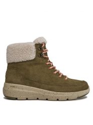 Skechers Trapery Glacial Ultra Woodsy 144175/OLV Zielony. Brązowe botki damskie Skechers, ze skóry, bez obcasa, na płaskiej podeszwie. Za 349.99 zł.