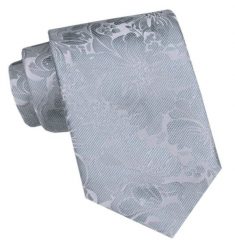 Klasyczny, Szeroki Krawat Męski CHATTIER - Popielaty, Faktura w Kwiaty. Szare krawaty i muchy męskie Chattier, bez wzorów, z tkaniny, eleganckie. Za 49.00 zł.