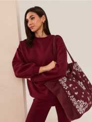 Bluza dresowa crewneck oversize - bordowy. Czerwone bluzy bez kaptura damskie Sinsay, l, z dresówki. Za 39.99 zł.