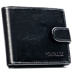 Czarny portfel męski ze skóry ekologicznej zapinany na zatrzask - 4U Cavaldi. Czarne portfele męskie 4U Cavaldi, bez wzorów, ze skóry ekologicznej. Za 24.99 zł.
