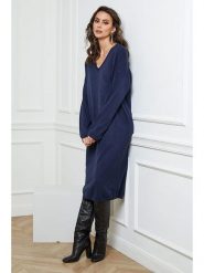 So Cachemire Sukienka dzianinowa "Palerme" w kolorze granatowym rozmiar: M. Niebieskie sukienki damskie So Cachemire, m, bez wzorów, z dzianiny, bez kołnierzyka, bez ramiączek, midi. Za 187.99 zł.