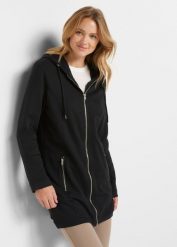 Długa bluza rozpinana z kieszeniami z zamkiem. Czarne bluzy z kapturem damskie bonprix. Za 149.99 zł.