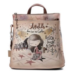 Modny Beżowy Plecak Damski Anekke Z Laleczką. Brązowe plecaki damskie Anekke, bez wzorów, eleganckie. Za 419.00 zł.