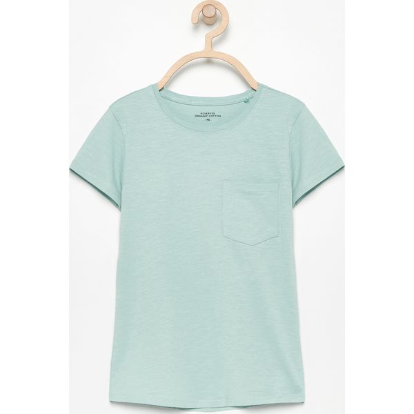 T-shirt z bawełny organicznej - Zielony. Zielone koszulki dziewczęce Reserved, bez wzorów, z bawełny, bez ramiączek. W wyprzedaży za 9.99 zł.