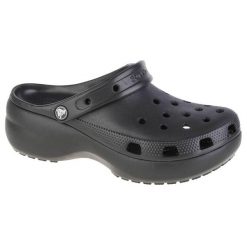 Sandały CROCS CLASSIC PLATFORM CLOG W Czarny. Czarne sandały damskie Crocs, bez wzorów, z materiału, bez obcasa. W wyprzedaży za 239.75 zł.