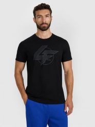 4F T-shirt regular z nadrukiem męski - czarny M. Czarne t-shirty męskie 4f, m, bez wzorów, z bawełny, bez kołnierzyka. Za 59.99 zł.