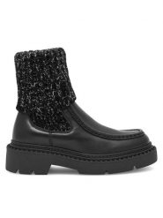 Badura Botki OVAR-23AW111 Czarny. Czarne botki damskie Badura, ze skóry, bez obcasa, na płaskiej podeszwie, bez zapięcia. Za 429.99 zł.