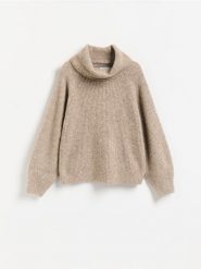 Sweter z dodatkiem wełny - brązowy. Brązowe swetry klasyczne damskie Reserved, l, z dzianiny, bez kołnierzyka. Za 149.99 zł.