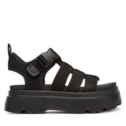 Sandały Ugg. Czarne sandały damskie Ugg, bez wzorów, bez obcasa, na płaskiej podeszwie. Za 439.99 zł.