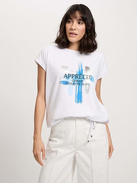 Cross Jeans Koszulka w kolorze białym rozmiar: M. Białe bluzki damskie Cross Jeans, m, bez wzorów, z jeansu, bez kołnierzyka. Za 52.17 zł.