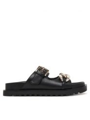 Guess Klapki FLJFT5 ELE03 Czarny. Czarne klapki damskie Guess, z aplikacjami, ze skóry, bez obcasa. Za 479.99 zł.