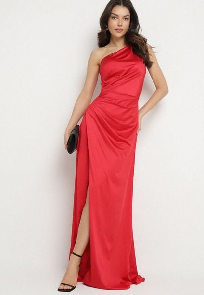 Czerwona Sukienka na Jedno Ramię z Marszczeniem i Rozcięciem Talirisa. Czerwone sukienki damskie Born2be, na imprezę, m, bez wzorów, eleganckie, z asymetrycznym kołnierzem, bez ramiączek, asymetryczne. Za 149.99 zł.