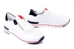 RIEKER REMONTE R6705-82 white combination, półbuty damskie. Białe półbuty damskie Rieker Remonte, bez wzorów, ze skóry, bez obcasa. Za 429.90 zł.