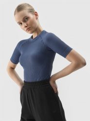 4F T-shirt slim bezszwowy gładki damski - granatowy XS/S. Niebieskie t-shirty damskie 4f, s, bez wzorów, z dzianiny, bez kołnierzyka. Za 29.99 zł.