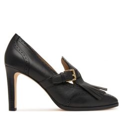 Półbuty LAUREN RALPH LAUREN. Czarne półbuty damskie Lauren Ralph Lauren, bez wzorów, bez obcasa, na obcasie. Za 1,199.00 zł.