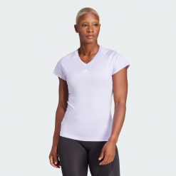 Koszulka AEROREADY Train Essentials Minimal Branding V-Neck. Czarne bluzki damskie Adidas, xs, bez wzorów, z materiału, sportowe, bez kołnierzyka, bez ramiączek. Za 109.00 zł.