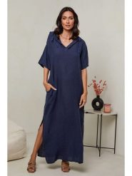Le Monde du Lin Lniana sukienka w kolorze granatowym rozmiar: 40/42. Niebieskie sukienki damskie Le Monde du Lin, bez wzorów, ze lnu, klasyczne, bez kołnierzyka, bez ramiączek, maxi. Za 152.99 zł.