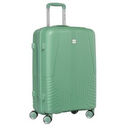 Zielona walizka podróżna w średnim rozmiarze z teleskopowym uchwytem i kółkami obrotowymi Peterson PTN PP-09-W. Zielone walizki Peterson, bez wzorów, średnie. Za 180.99 zł.