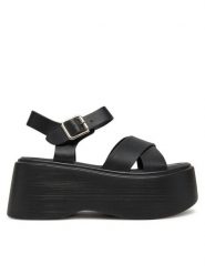 DeeZee Sandały 8791-3 Czarny. Czarne sandały damskie DeeZee, bez wzorów, z materiału, bez obcasa, na koturnie. Za 139.99 zł.