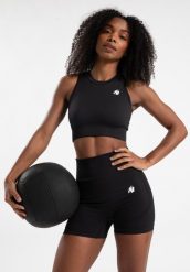 Olivia Bezszwowe Crop Top - Czarny. Czarne topy sportowe damskie GORILLA WEAR, m, bez wzorów, z materiału, bez ramiączek. Za 193.00 zł.