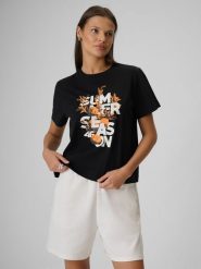 4F Боксі T-shirt з принтом жіночий - чорний XS. T-shirty damskie 4f, xs, bez wzorów, bez kołnierzyka. W wyprzedaży za 459.90 zł.
