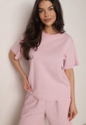 Różowy Klasyczny T-shirt z Bawełny o Prostym Kroju Phemeni. Czerwone t-shirty damskie Born2be, l, bez wzorów, z bawełny, bez kołnierzyka. Za 59.99 zł.