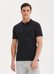 PAKO LORENTE - Czarny gładki t-shirt polo. Czarne koszulki polo męskie Pako Lorente, l, bez wzorów, z bawełny, bez ramiączek. Za 69.99 zł.