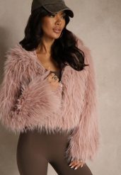 Różowa Kurtka Futerko z Kapturem i Zapięciem na Suwak Zetora. Czerwone kurtki damskie Renee, m, bez wzorów, z futra, z kapturem. Za 219.99 zł.