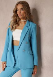 Niebieska Dwurzędowa Marynarka z Ozdobnymi Guzikami Rainelda. Niebieskie marynarki i żakiety damskie Renee, l, bez wzorów, eleganckie. Za 119.99 zł.