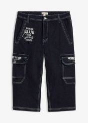 Jeansy 3/4 typu bojówki, z elastycznym pasem, regular fit. Niebieskie jeansy męskie bonprix. Za 149.99 zł.