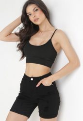 Czarne Szorty Jeansowe z Podwiniętymi Nogawkami Push Up Shadins. Czarne szorty damskie Born2be, bez wzorów, z bawełny, eleganckie. Za 39.99 zł.