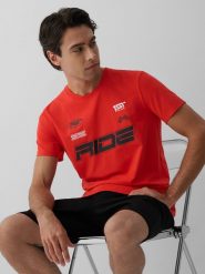 4F T-shirt slim z nadrukiem męski - czerwony XL. Czerwone t-shirty męskie 4f, m, bez wzorów, z bawełny, bez kołnierzyka. Za 79.99 zł.
