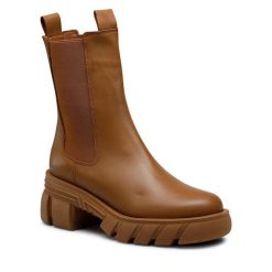 Sztyblety Badura. Brązowe botki damskie Badura, bez obcasa, na słupku, bez zapięcia. Za 208.99 zł.