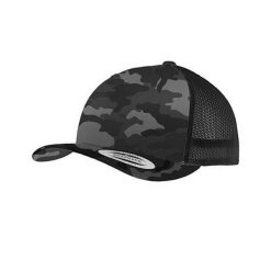Czapka Camo Trucker Cap. Czarne czapki z daszkiem damskie FLEXFIT, bez wzorów, z bawełny. Za 71.99 zł.